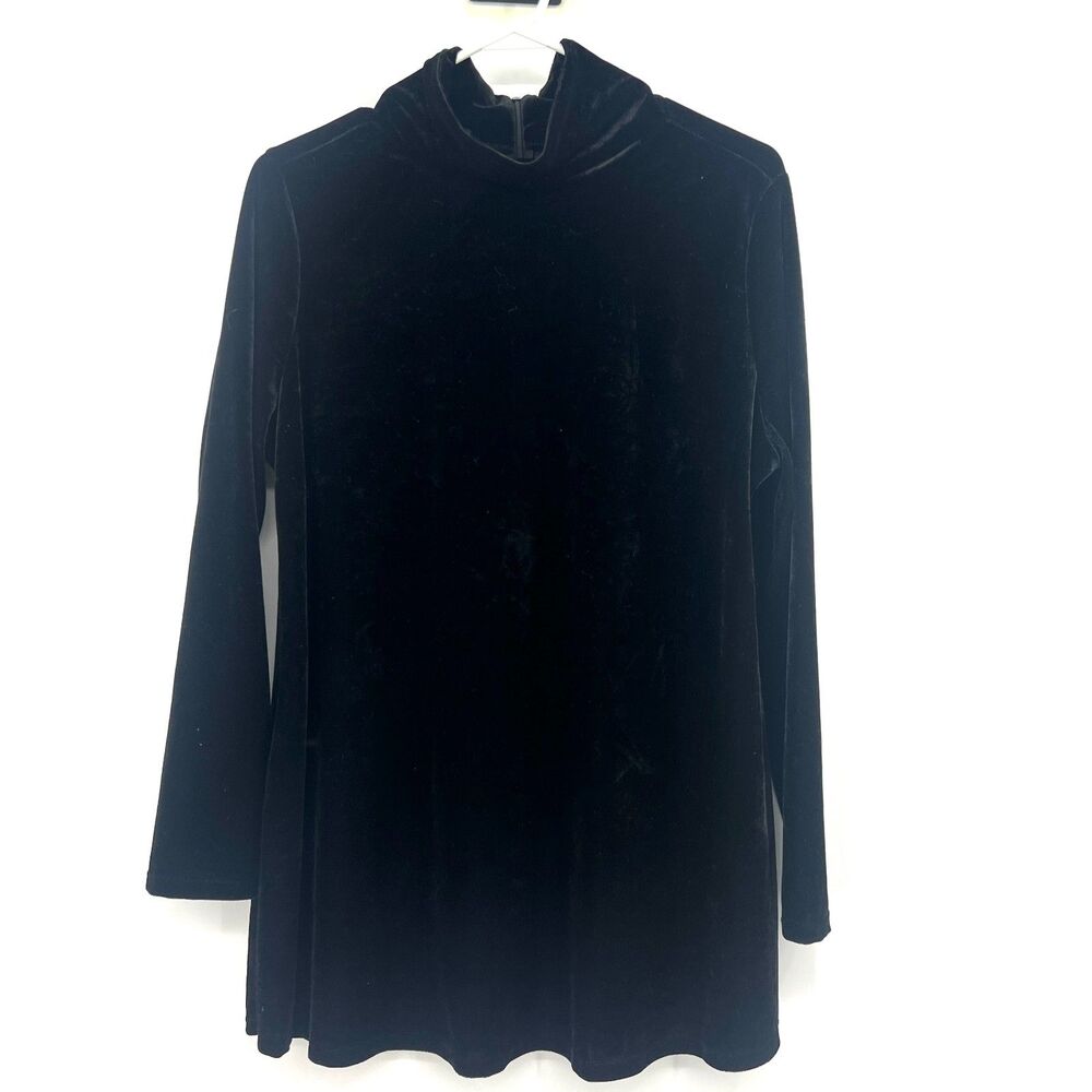 Soft Surroundings Black Velvet Cowl Neck Tunic Top Long Sleeve Women's L